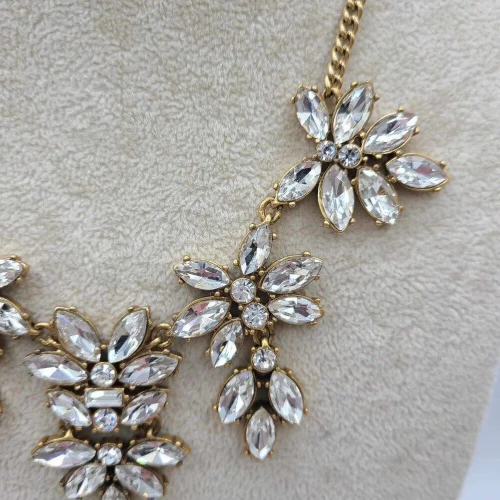 J Crew Factory Clear Crystal Gold Tone Statement Necklace NWT!  NEW!